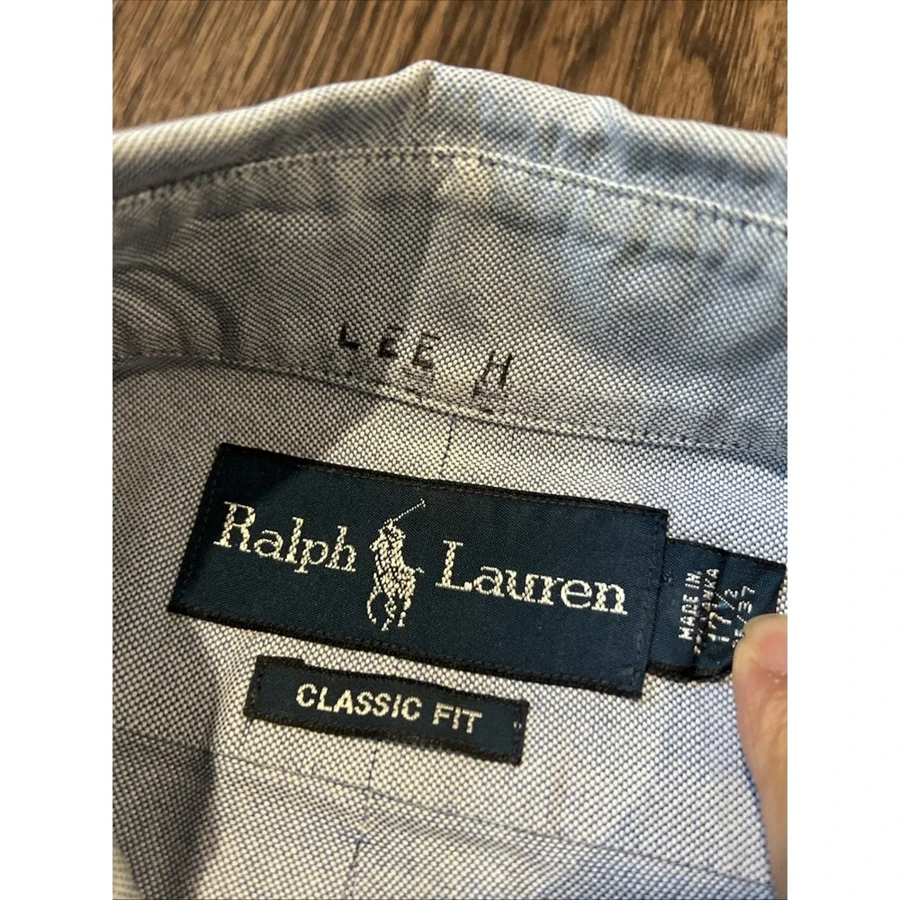 Polo Ralph Lauren Shirt Mens M Classic Blue Oxford OCBD Flesh Pony Short Sleeve